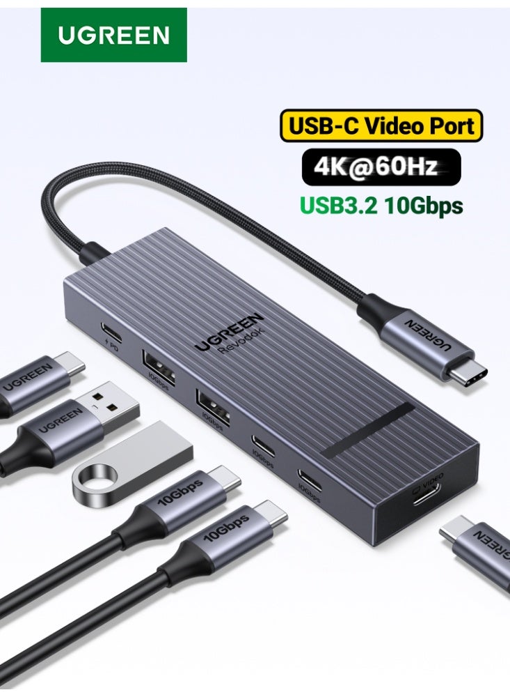 يو جرين محول USB-C متعدد المنافذ 6 في 1، مخرج فيديو USB-C بدقة 4K@60Hz، 4 منافذ USB بسرعة نقل 10Gbps (2× USB-C + 2× USB-A)، شحن سريع Power Delivery بقدرة 100 واط، هيكل من الألومنيوم، متوافق مع ماك بوك برو، ماك بوك آير، دِل XPS 13، لينوفو ثينك باد X1 نانو - Image 1